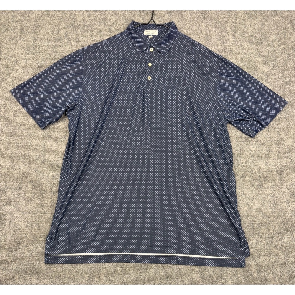 Peter Millar Summer Comfort Polo Shirt Mens XL Blue Polka Dot Performance Golf